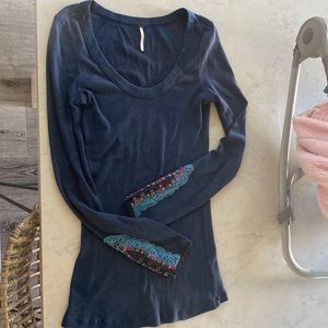 Free People thermal with lace cuff detail L